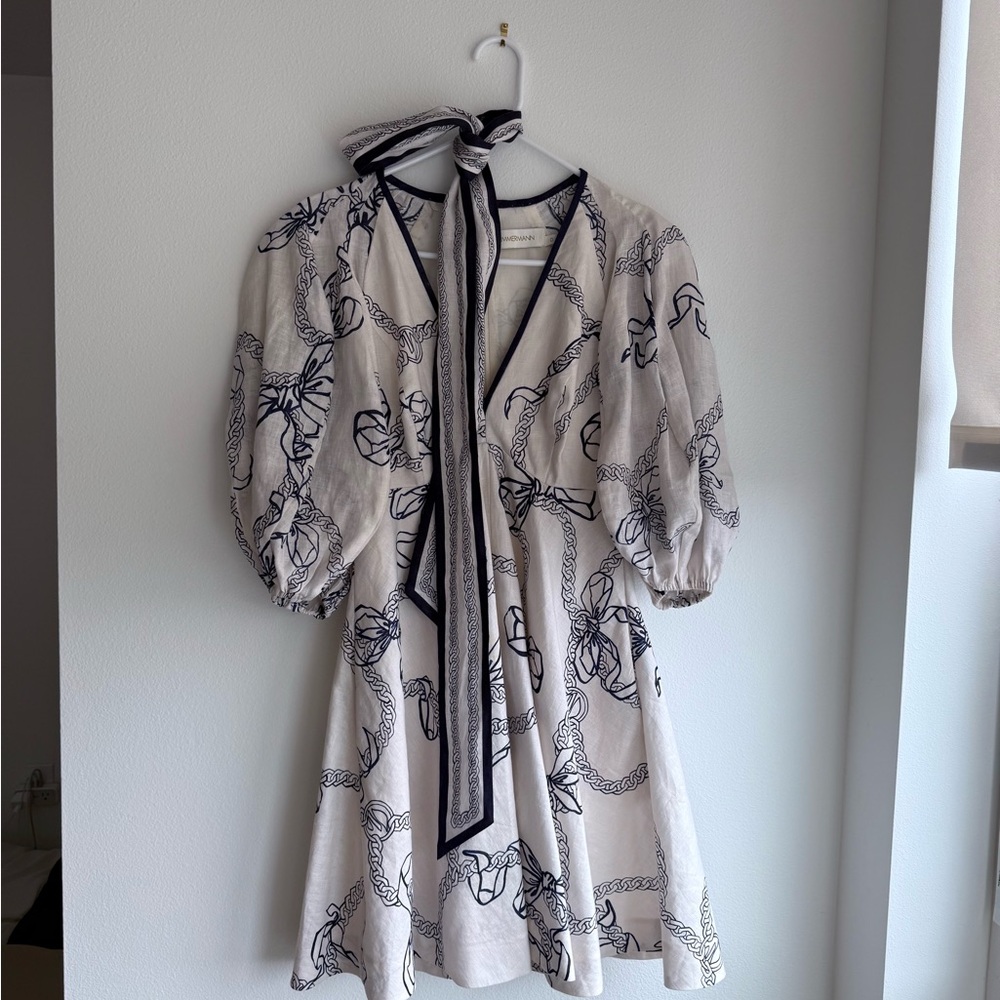 Zimmermann navy/white puffer sleeve dress size 0 - Picture 2 of 5